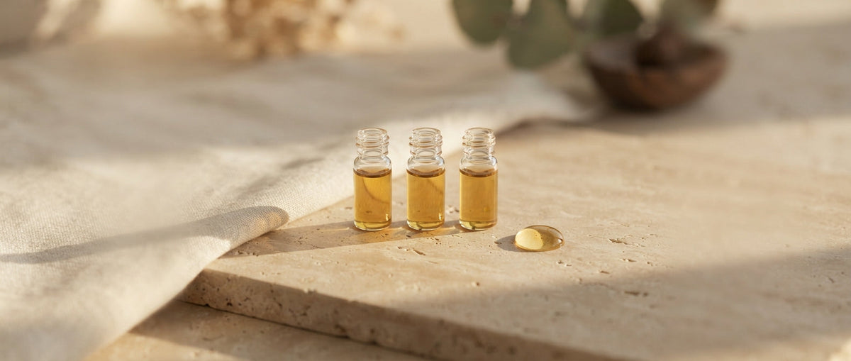 Drei Glasfläschchen mit goldenem Duftöl – Parfum Dupes Liste