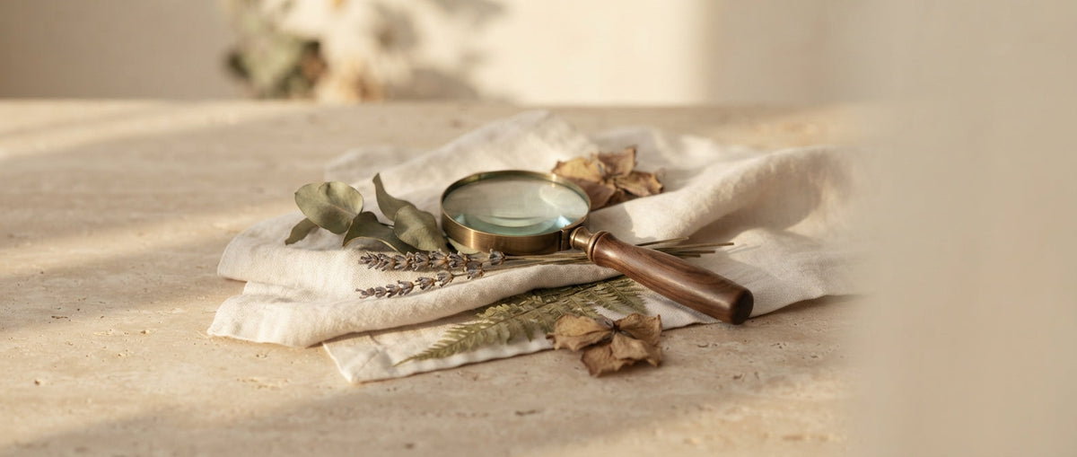 Lupe auf getrockneten Botanicals – Duftzwillinge clever auswählen