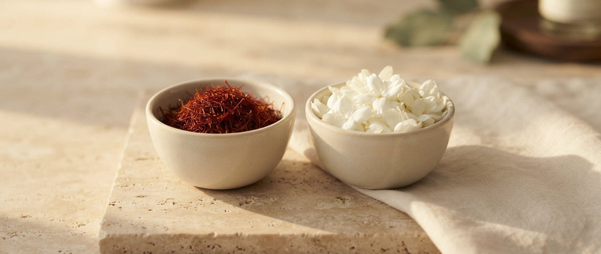 Safran und Jasminblüten in Keramikschalen – Duftzwillinge günstig kaufen